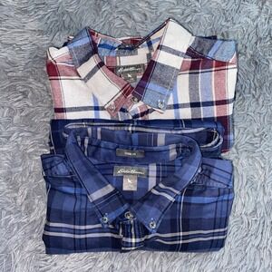 2 Eddie Bauer Shirt Men's Sz TXL Plaid Flannel Classic Fit Button Up Casual